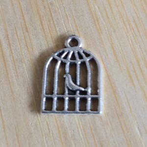 bedel vogel met kooi tibetaans zilver 19 mm x 12 mm
