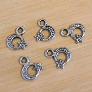 bedel maan & ster antiek zilver 10 mm x 8 mm 5 stuks