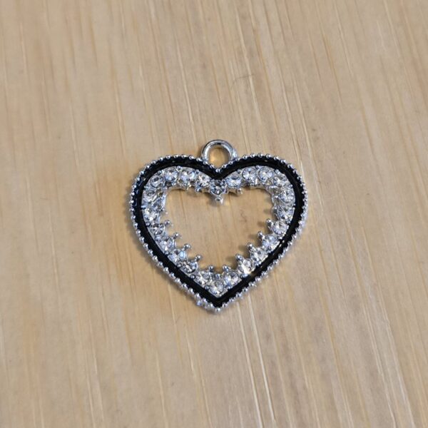 bedel zilver hart open zwart emaille met strass 16 mm