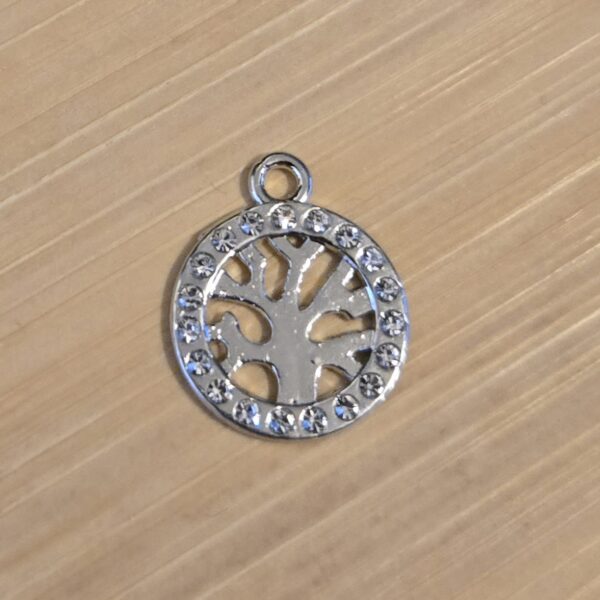 bedel zilver levensboom met strass blanc 14 mm