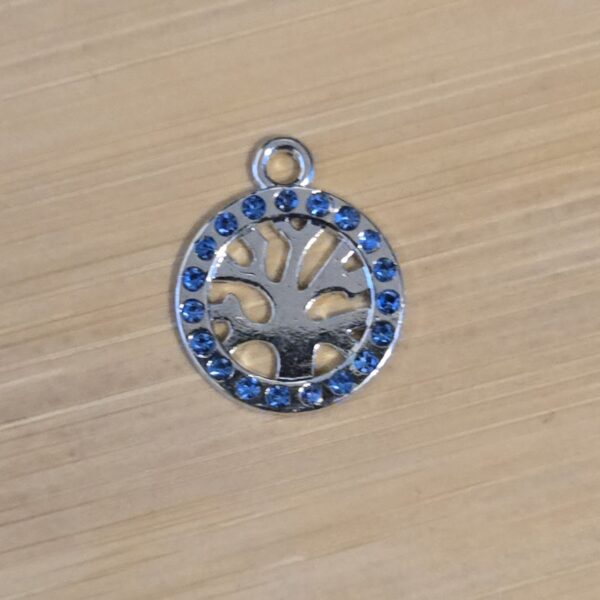 bedel zilver levensboom met strass blauw 14 mm