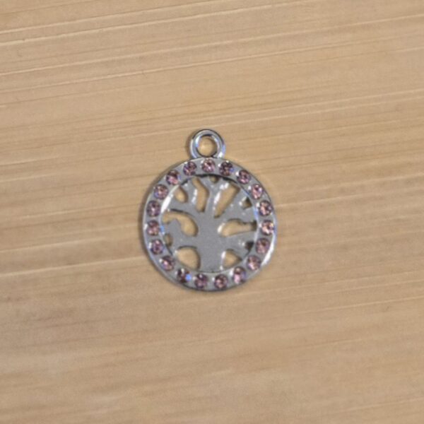 bedel zilver levensboom met strass rose 14 mm