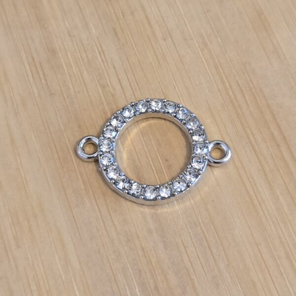 connector zilver rond open met strass 17 mm