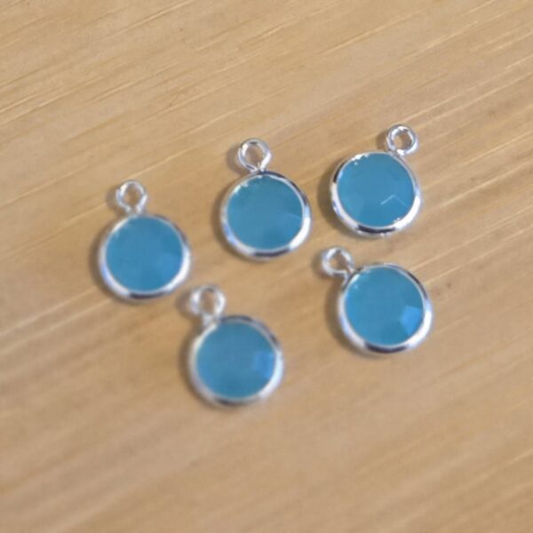 bedel zilver rond met strass aqua 10 mm x 6 mm 5 stuks