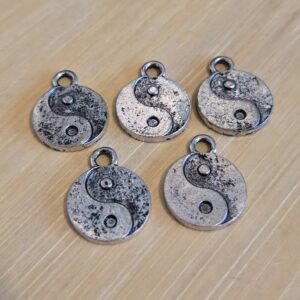 bedel oud zilver ying-yang 14 mm 5 stuks