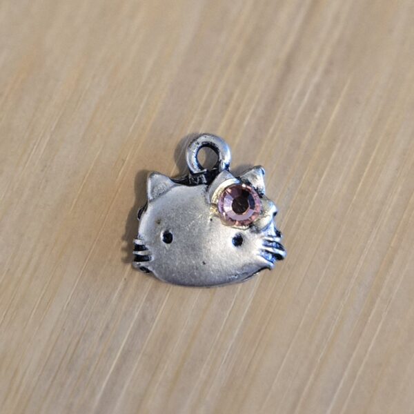bedel zilver hello kitty met roze strass 18 mm