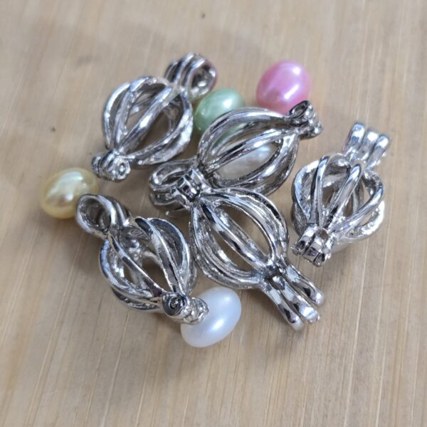 hanger kraal-kooi zilver met kunstof parel 5 stuks