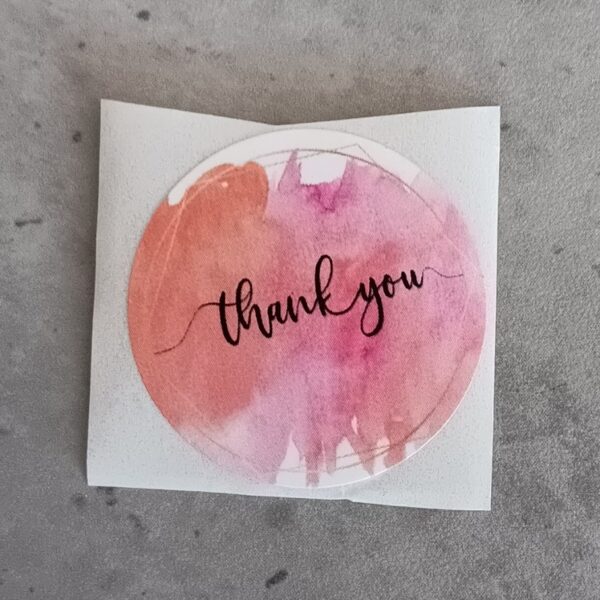 sticker rond oranje/roze thank you 25 mm 10 stuks
