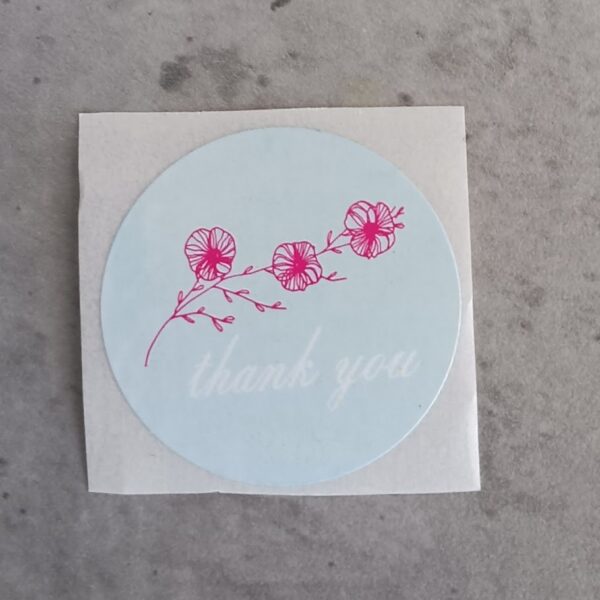 sticker rond baby blauw thank you met bloemen 25 mm 10 stuks