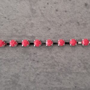 strass ketting  zilver met kunstof similistenen schakel 3 mm rose  10 cm