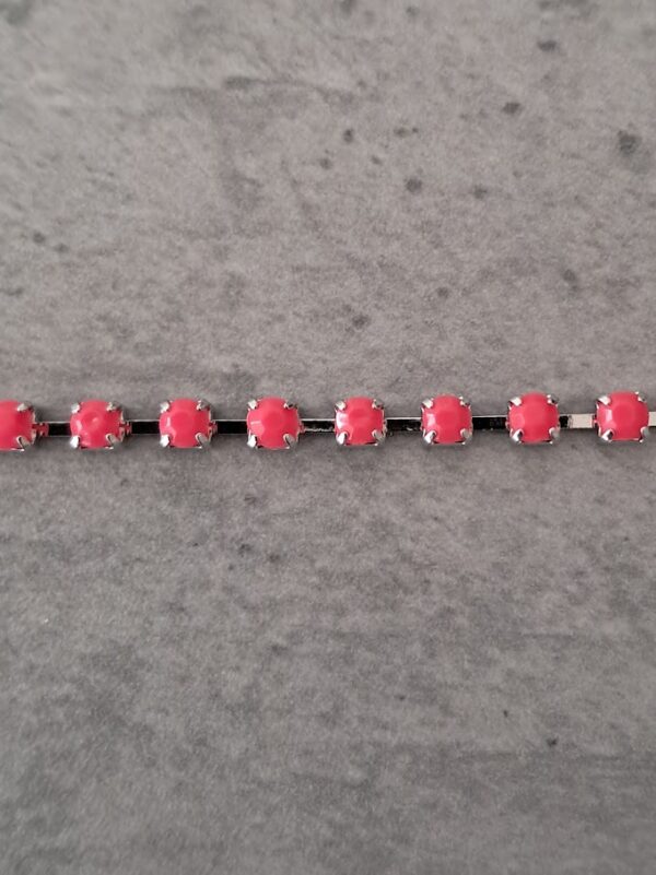 strass ketting  zilver met kunstof similistenen schakel 3 mm rose  10 cm