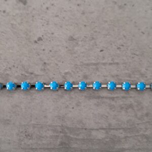 strass ketting  zilver met kunstof similistenen schakel 3 mm blauw 10 cm