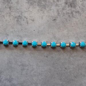 strass ketting  zilver met kunstof similistenen schakel 3 mm aqua 10 cm