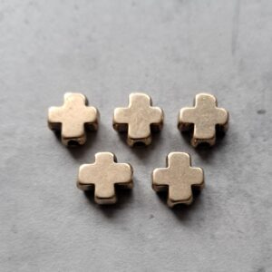 kraal oud goud kruis 8 mm x 8 mm x 3 mm 5 stuks