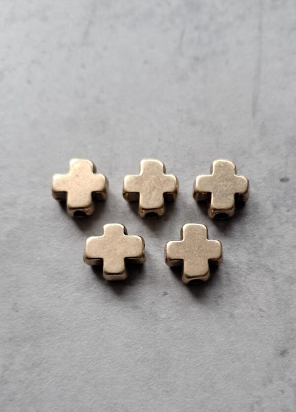 kraal oud goud kruis 8 mm x 8 mm x 3 mm 5 stuks