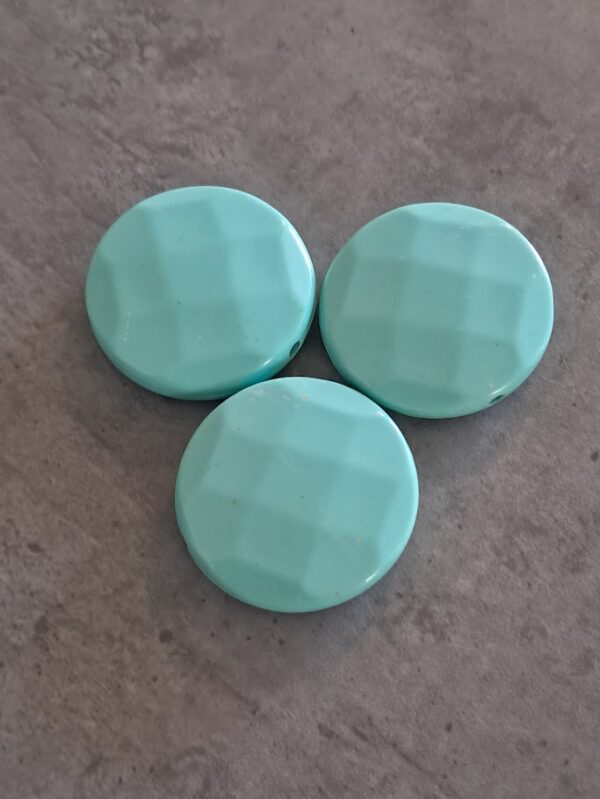 kunststof kraal plat turquoise facet geslepen 30 mm 3 stuks