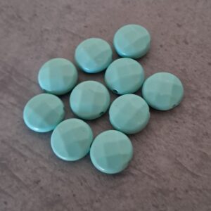 kraal kunststof plat turquoise facet geslepen 14 mm 10 stuks