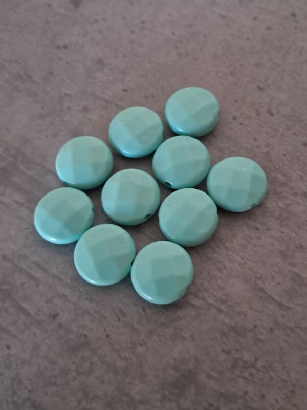kraal kunststof plat turquoise facet geslepen 14 mm 10 stuks