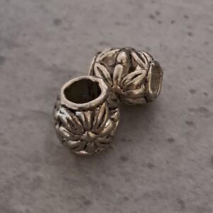 kraal zilver groot gat ovaal bloem 8 mm x 10 mm