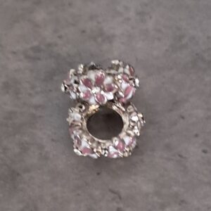 kraal zilver groot gat bloem rose/wit 10 mm x 4 mm
