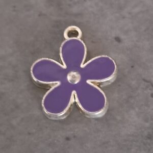 bedel zilver bloem emanel paars 15 mm x 17 mm
