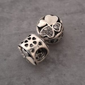 kraal zilver pandora style hart  wit/zilver 11 mm x 9 mm