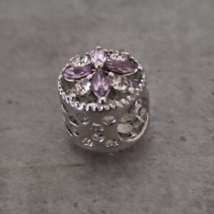 kraal zilver pandora style bloem paarse steentjes 11 mm