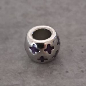kraal zilver pandora style paars kruisje 10 mm x 8 mm