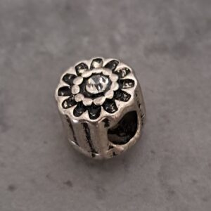 kraal zilver pandora style bloem en steentje 9 mm x 8 mm