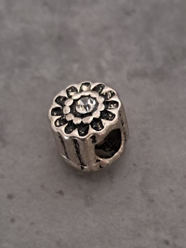 kraal zilver pandora style bloem en steentje 9 mm x 8 mm