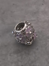 kraal zilver pandora style hart model met bloemen lila/wit 10 mm x 10 mm