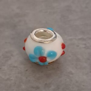 kraal zilver pandora style glas bloem blauw/rood 15 mm x 10 mm