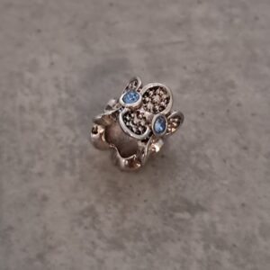 kraal zilver pandora style bloem met steen blauw 11 mm x 10 mm