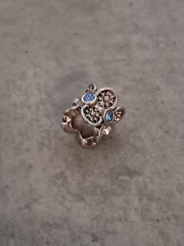 kraal zilver pandora style bloem met steen blauw 11 mm x 10 mm