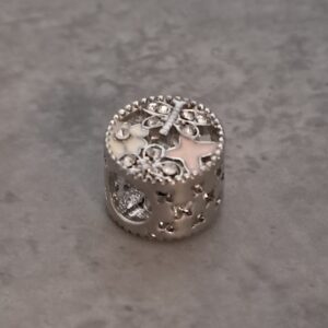 kraal zilver pandora style bloem/vlinder rose/creme 12 mm