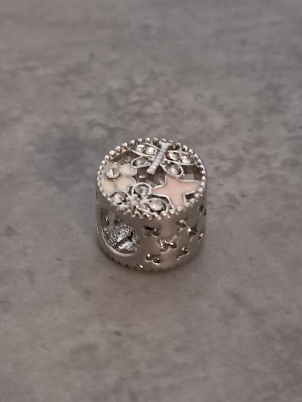 kraal zilver pandora style bloem/vlinder rose/creme 12 mm