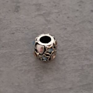 kraal zilver pandora style hart/ster blauw/roze 9 mm