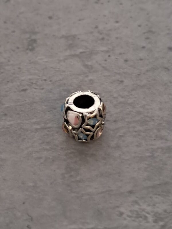 kraal zilver pandora style hart/ster blauw/roze 9 mm