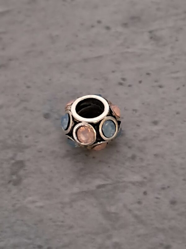 kraal zilver pandora style blauw/rose 11 mm x 7 mm
