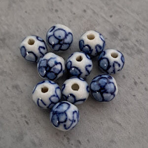 kraal porselein delfsblauw 6 mm 10 stuks