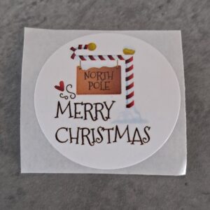 sticker rond merry christmas met uithangbord 25 mm 10 stuks