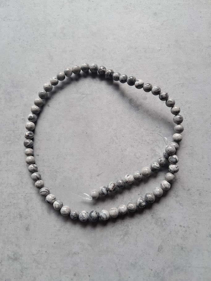 kraal jaspis grijs picasso 6 mm streng 63 stuks