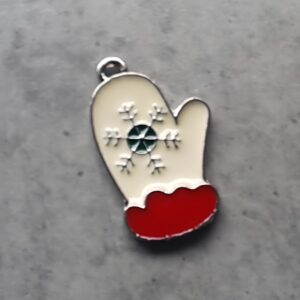 bedel zilver kerstwant met emaille rood/wit 25 mm x 14 mm