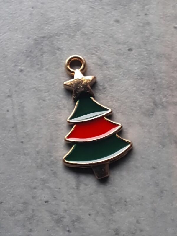 bedel goud kerstboom met emaille rood/groen 21 mm x 11 mm