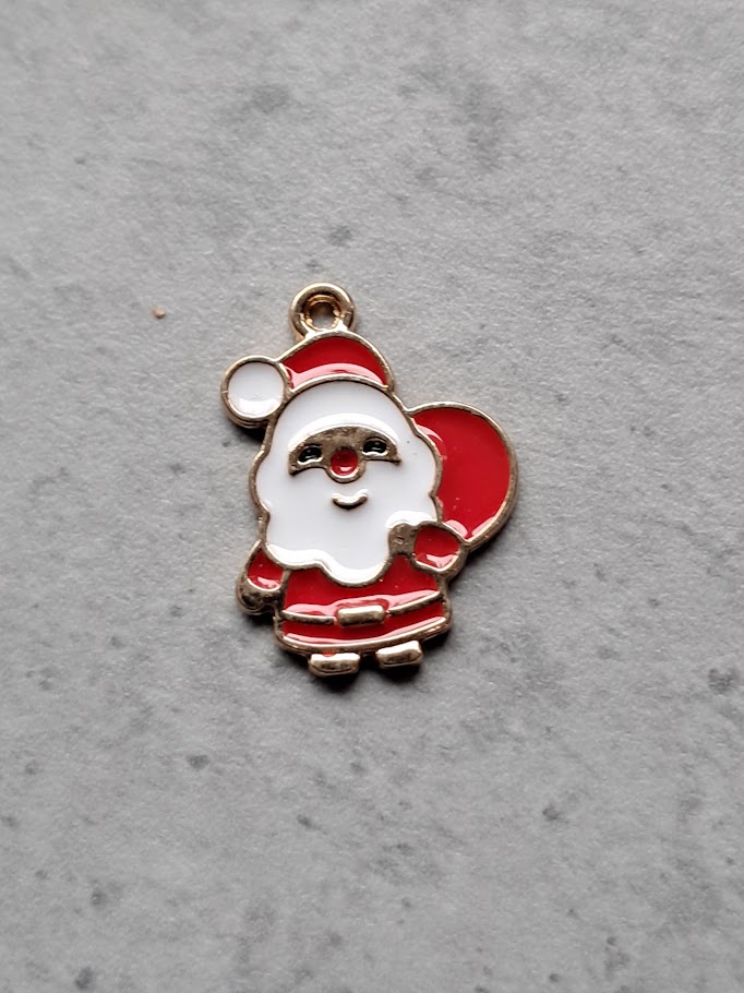 bedel goud kerstman met emaille rood/wit 23 mm x 15 mm