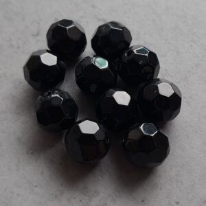 glaskraal facet geslepen zwart 14 mm 10 stuks
