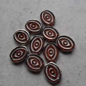 glaskraal ovaal bruin met zilverrand 17 mm x 14 mm