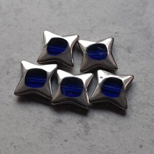 glaskraal ster blauw met zilverrand 18 mm 5 stuks