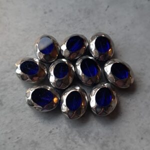 glaskraal blauw met zilverrand 20 mm x 16 mm