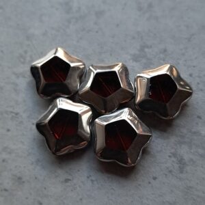 glaskraal 5 kant bruin met zilverrand 21 mm 5 stuks